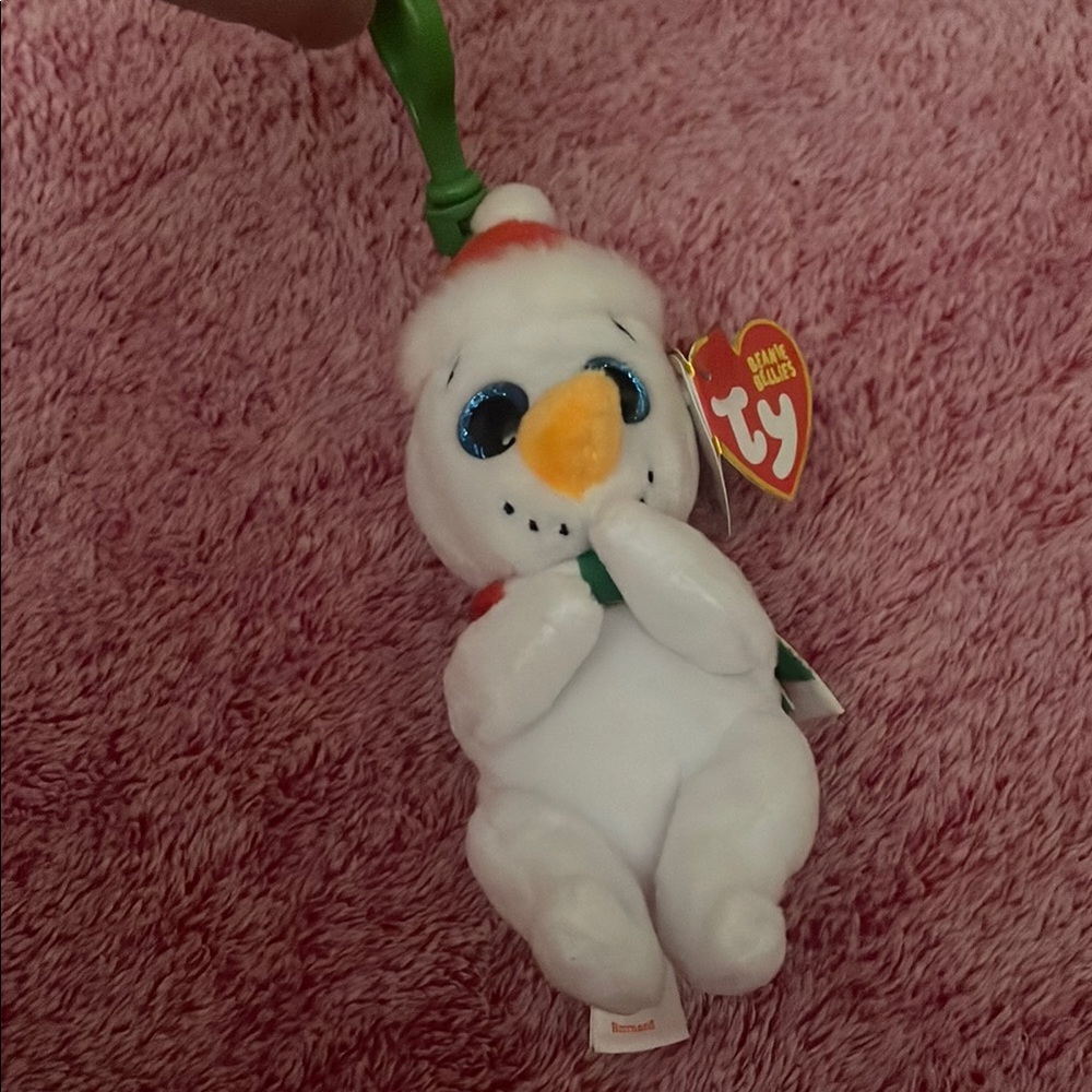 Ty Snowman Plush with Green and Orange Accents